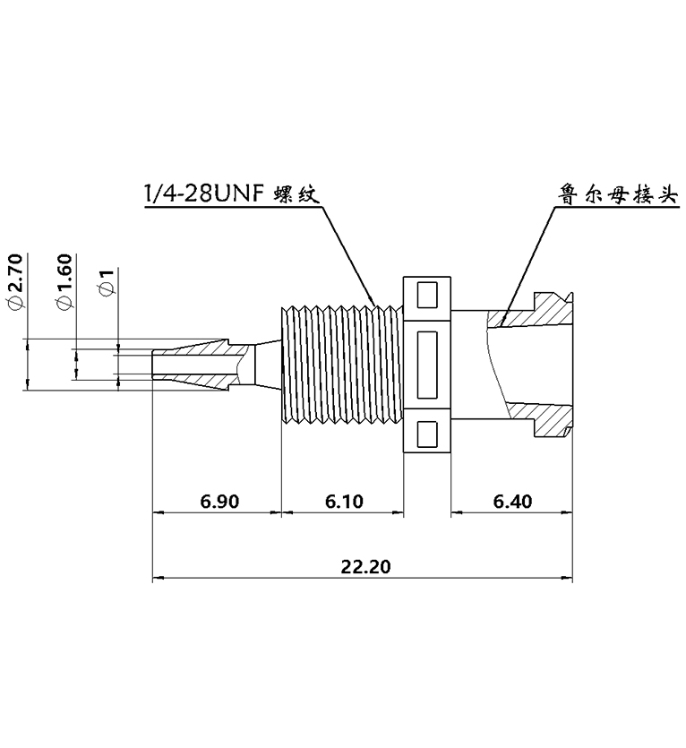 1.6mm(1/16)穿板魯爾母接頭