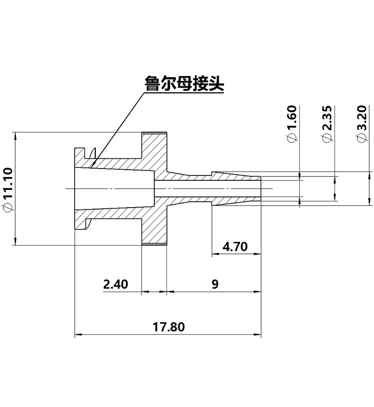 2.4mm(3/32英寸)魯爾母接頭